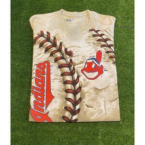 Cleveland Indians shirt mens 2XL cream white Chief Wahoo Y2K Liquid blue RK